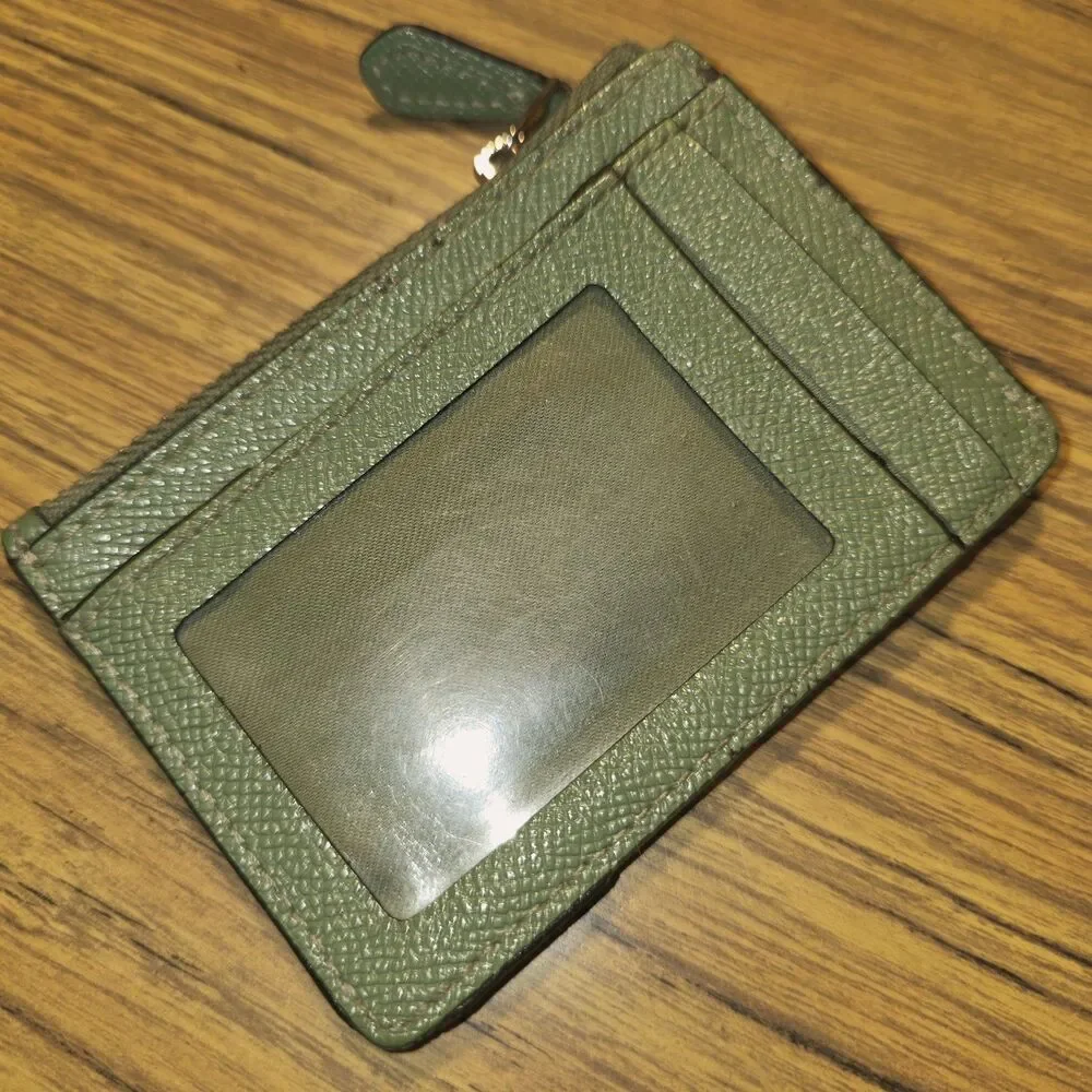 COACH Lot Sage Green Debit Card Carrier & Burgundy Logo Zip Top Coin Case Pouch